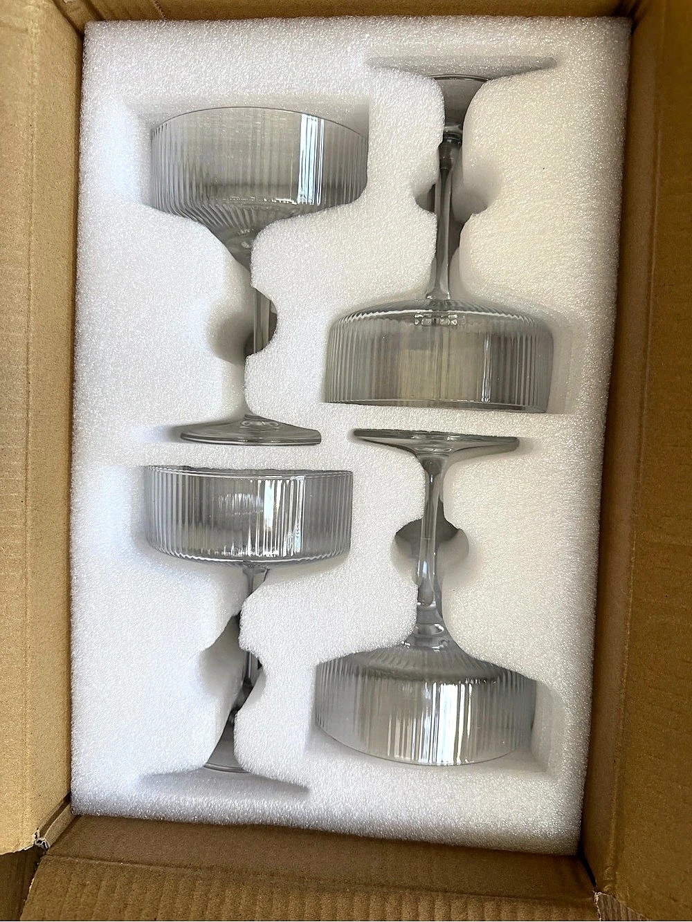 4 Pcs Ribbed Coupe Glasses, 10 oz Large Vintage Martini Glass Set - Picture 3 of 4